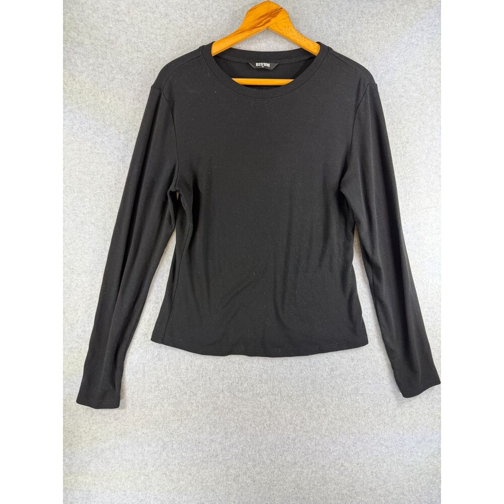 BTFBM Women’s XL Black Long Sleeve Crew Neck Basic Top Shirt 3703